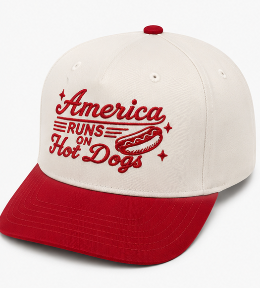 Embroidered America Runs On Hot Dogs Baseball Cap