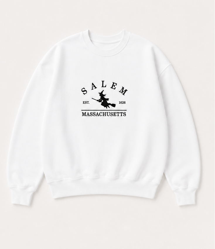 Embroidered Halloween Salem Massachusetts Witches Crewneck or Hoodie