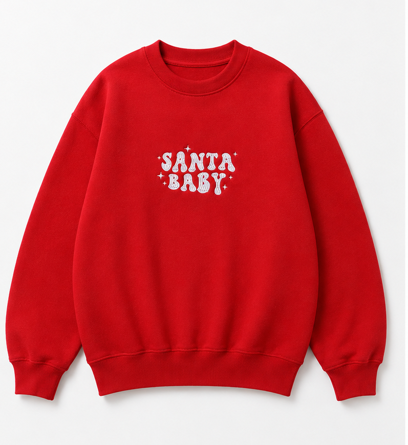 Embroidered Christmas Santa Baby Crewneck or Hoodie