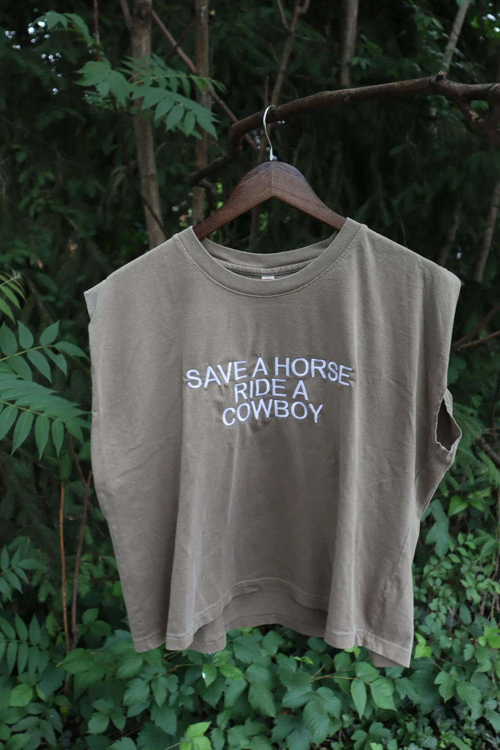 Embroidered Save A Horse Ride A Cowboy Cropped Tank Top
