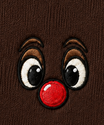 Embroidered Christmas Reindeer Face Crewneck or Hoodie
