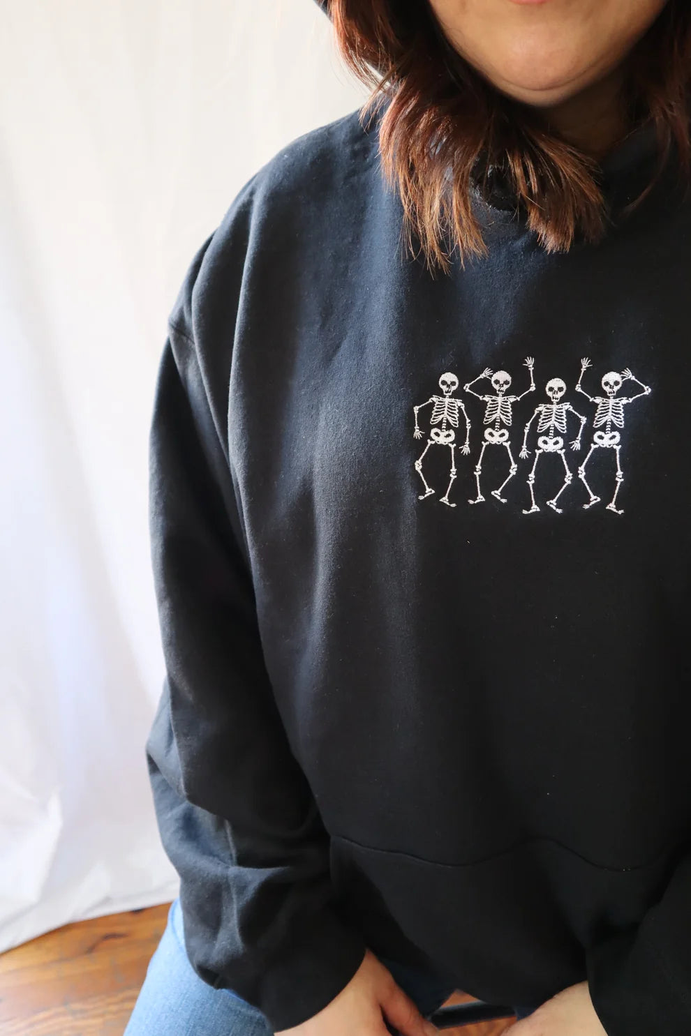 Embroidered Halloween Dancing Skeletons Crewneck or Hoodie
