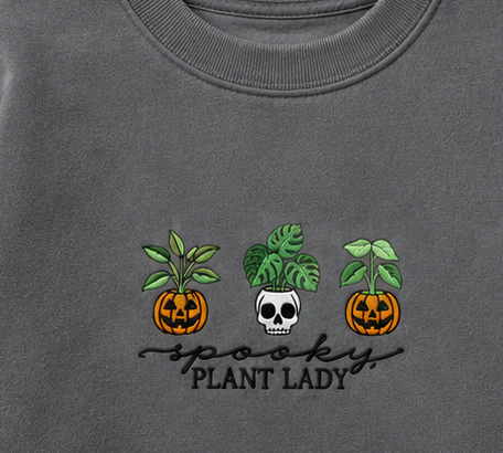 Embroidered Halloween Spooky Plant Lady Crewneck or Hoodie