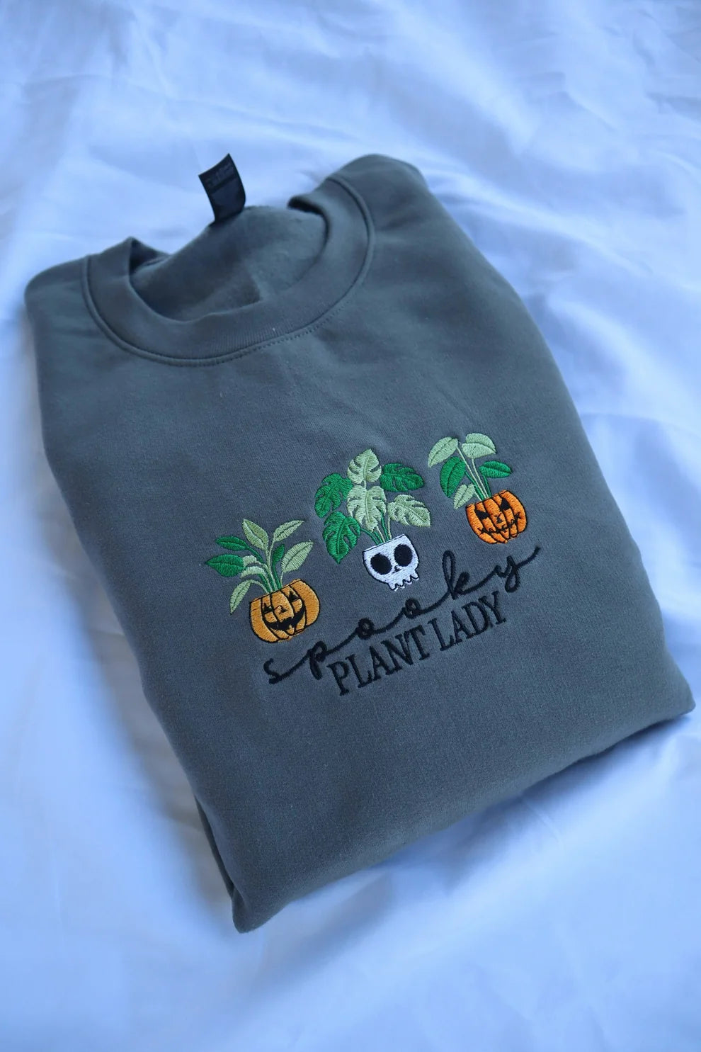 Embroidered Halloween Spooky Plant Lady Crewneck or Hoodie