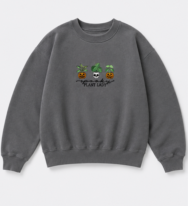 Embroidered Halloween Spooky Plant Lady Crewneck or Hoodie
