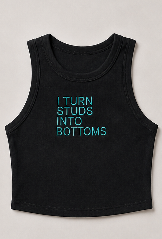 Embroidered I Turn Studs Into Bottoms Cropped Tank Top
