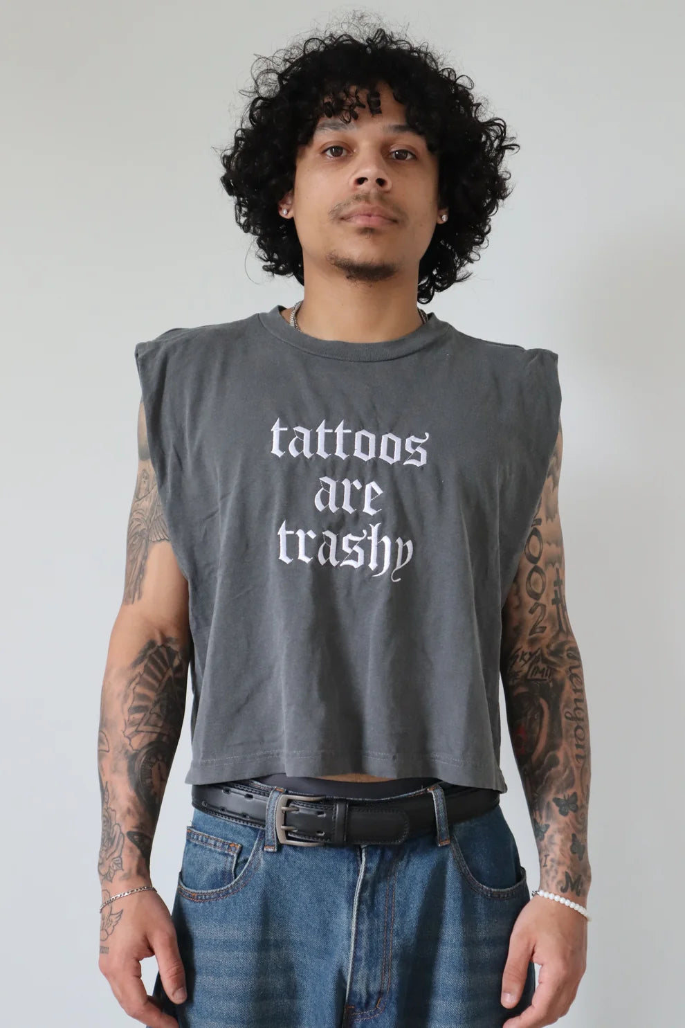 Embroidered Tattoos Are Trashy Cropped Tank Top