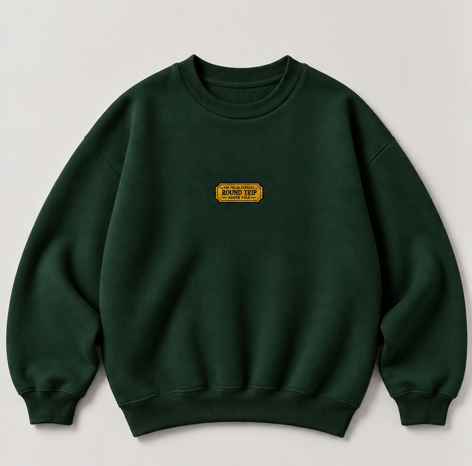 Embroidered Christmas Train Ticket North Pole Crewneck or Hoodie