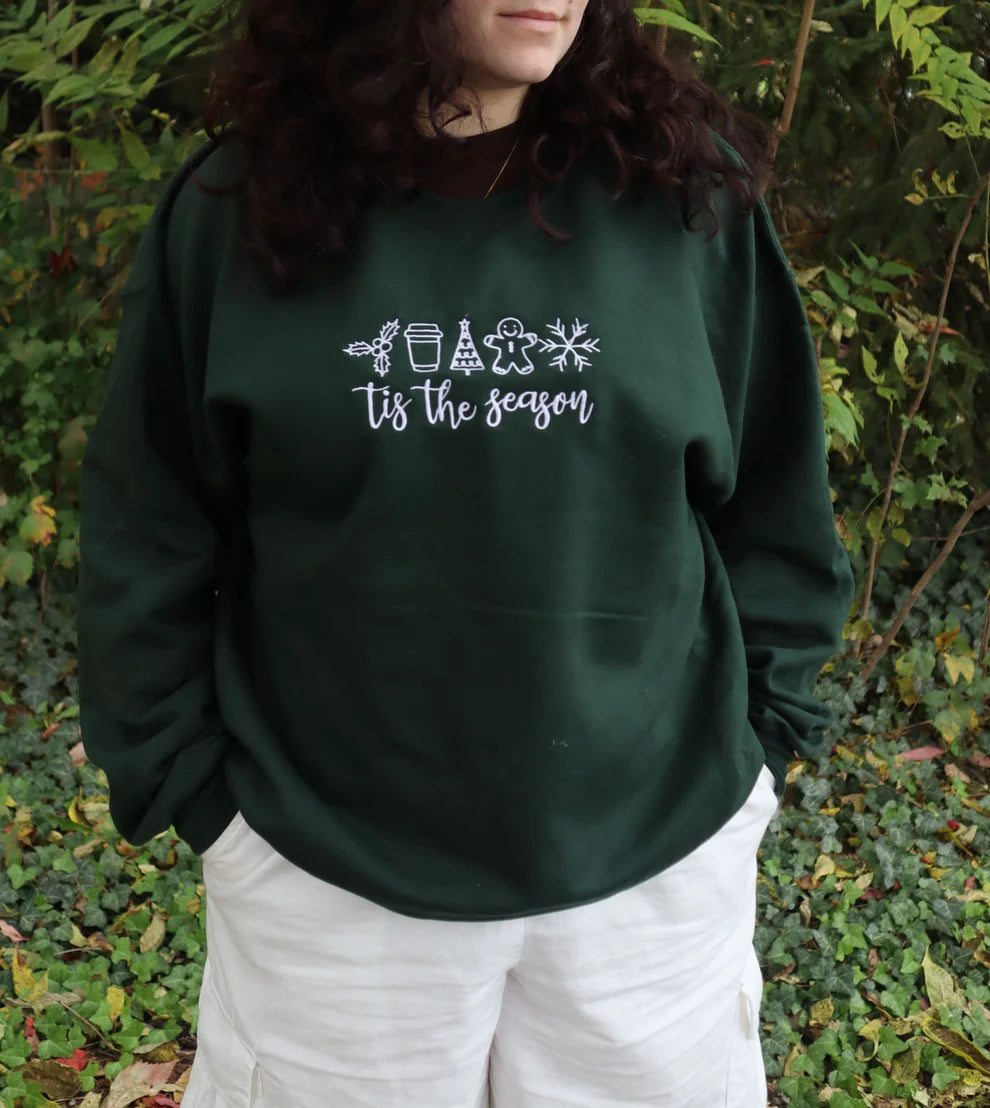 Embroidered Christmas Tis The Season Crewneck or Hoodie