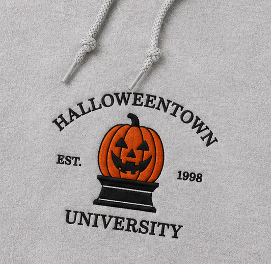 Embroidered Pumpkin Halloweentown University Crewneck or Hoodie