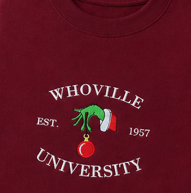 Embroidered Christmas Whoville University Crewneck or Hoodie