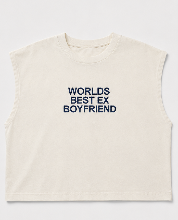 Embroidered Worlds Best Ex Boyfriend Cropped Tank Top